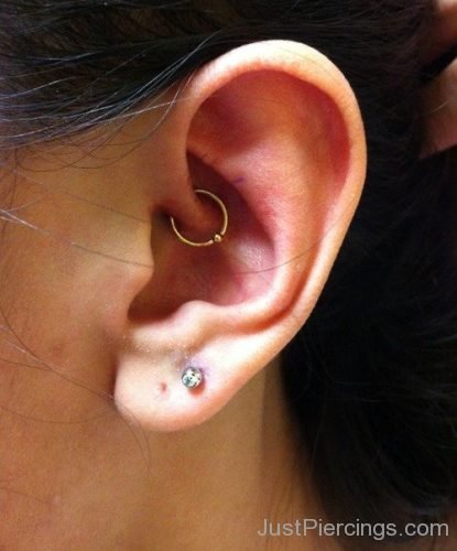 Daith With Ring And Lobe Piercing With Stud-JP1278
