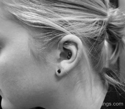 Double Conch Piercing And Lobe Piercing For Ear-JP1101