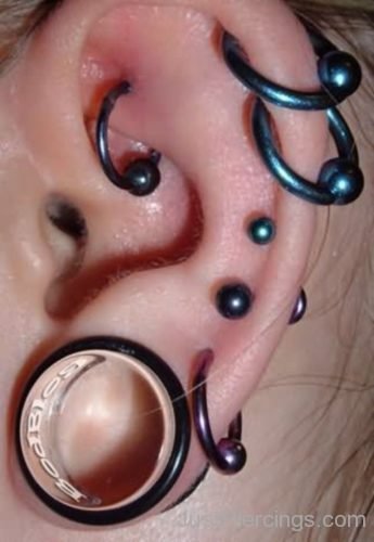 Dual Cartilage And Lobe Stretching Ear Piercing-JP1142