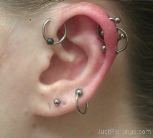 Dual Cartilage Ear Piercing With Circular Barbell-JP1049