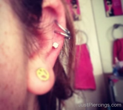 Dual Cartilage and Peace Stud Lobe Ear Piercing-JP1011