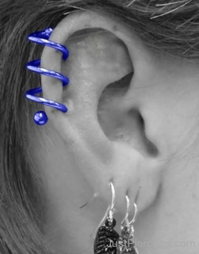 Dual Lobe And Blue Spiral Cartilage Ear Piercing-JP1146