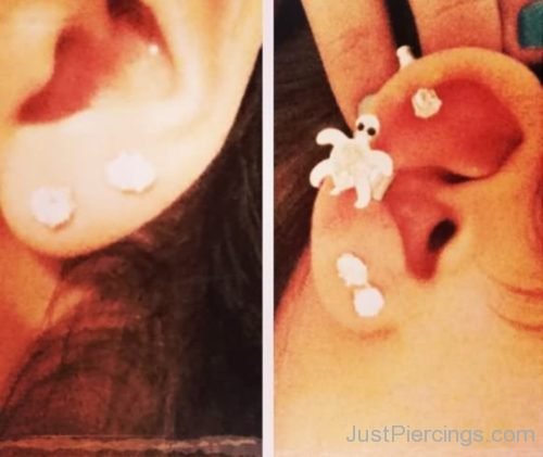 Dual Lobe And Turtle Ear Ring Cartilage Ear Piercing-JP1057