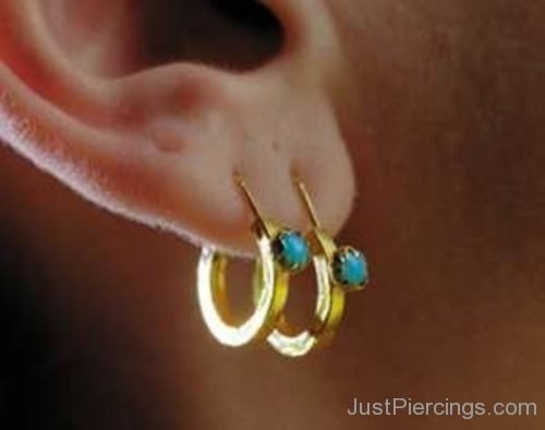 Dual Lobe Gold Ear Piercings-JP1160
