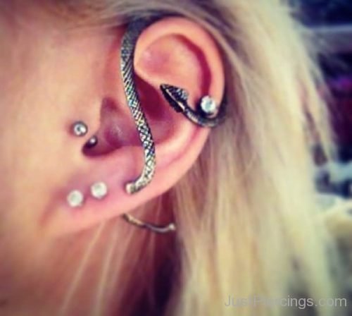 Dual Lobe, Tragus And Snake Earring Ear Piercing-JP1163