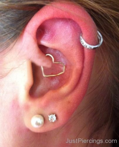 Dual Lobe,Helix And Daith Piercing With Heart Ring-JP1319