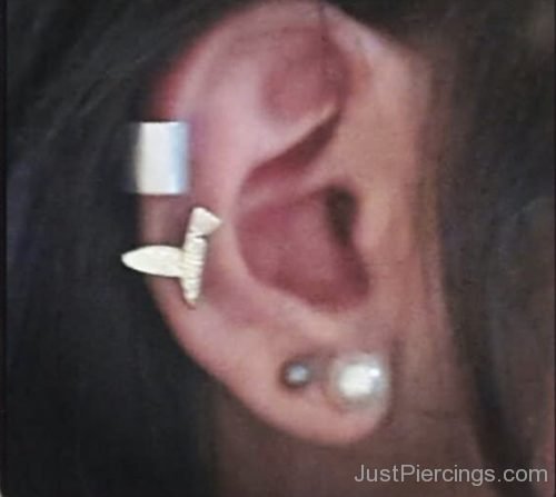 Ear Cuff, And Dual Lobe Ear Piercings-JP1173