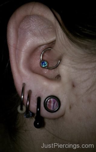 Ear Daith Piercing With Blue Ball Closure Ring-JP1340