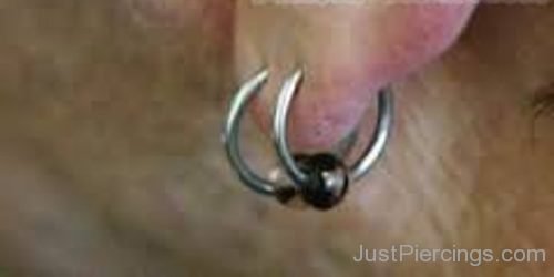 Ear Dual Lobe Piercing With Hoop Rings-JP1080