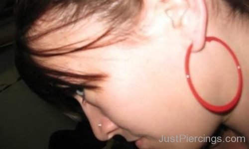 Ear Lobe Piercing With Red Earring-JP118