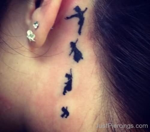 Ear Piercing And Black Ink Tattoo On Neck-JP121