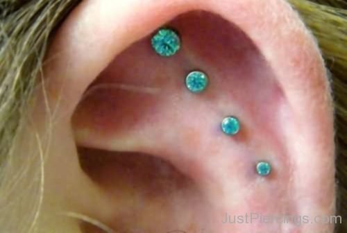Ear Piercing With Blue Diamond Studs-JP1080