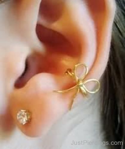 Ear Piercing With Bow Cuff And Crystal Earring-JP1201