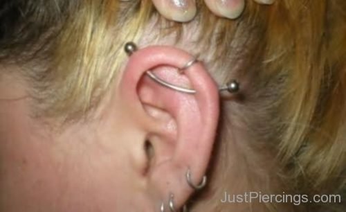 Ear Piercing With Curved Industrial Bar-JP1085