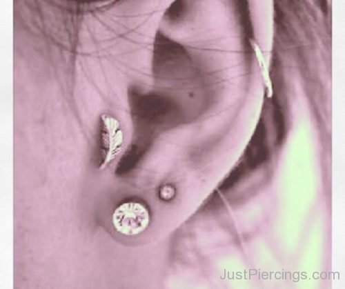 Ear Piercing With Feather And Crystal Stud-JP1209