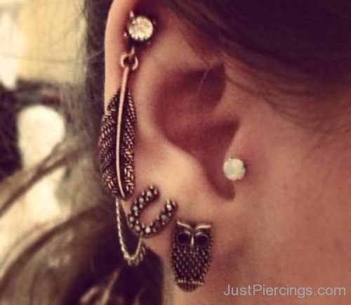 Ear Piercing With Metal Feather Ear Ring-JP1213