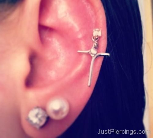 Ear Piercing With Pearl Stud And Cross Earring-JP125