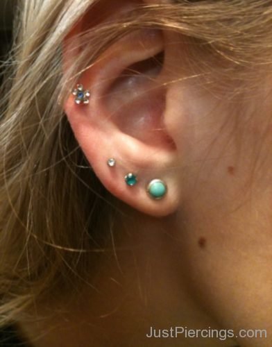 Ear Piercings With Blue Crystal Studs-JP1102