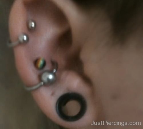 Ear Piercings With Circular Barbell And Gauge Stretching-JP1035