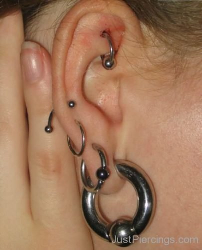 Ear Piercings With Curved Barbell And Hoop Rings-JP1232