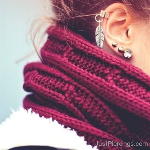 Ear Piercings With Feather Cuff-JP1099