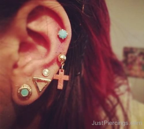 Ear Piercings With Gauge And Cross Earring-JP129