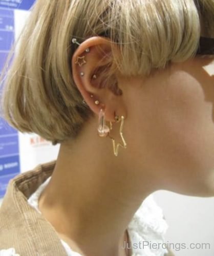 Ear Piercings With Gold Star Earrings-JP1103