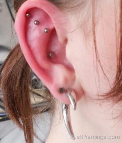 Ear Piercings With Silver Studs And Dermal-JP1236