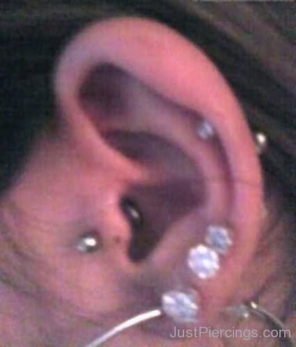 Ear Tragus, Cartilage And Tripple Lobe Ear Piercing-JP1040