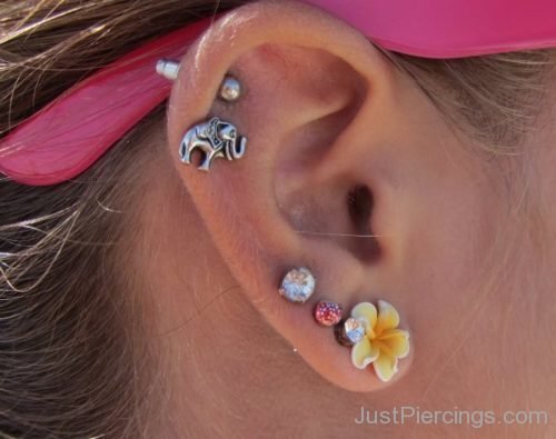 Elephant And Flower Ear Piercings-JP1242