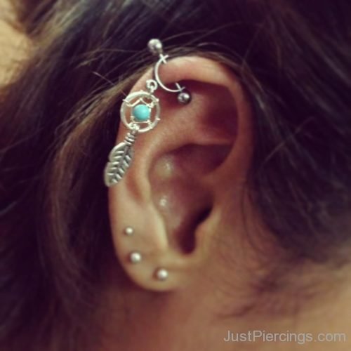 Feather Ring Cartilage And Dual Lobe Ear Piercing-JP1107