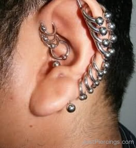 Forward Helix And anti Tragus Ear Piercing With Captive Bead Ring-JP135