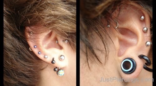Gauge Lobe And Ear Piercings With Silver Metal Studs-JP1115