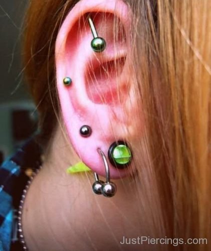 Green Gauge Lobe and Cartilage Ear Piercing-JP137