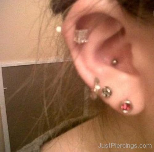 Helix Conch And Lobe Piercing For Girls-JP1104