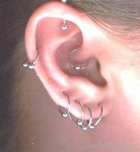 Helix, Daith Piercing And Multiple Lobe Piercing For Ear-JP1396