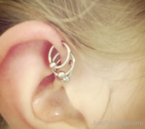 Helix Ear Piercings With Hoop Rings-JP1054