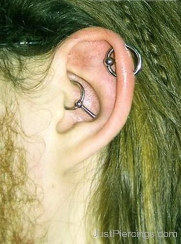 Helix With Ball Closure Ring And Daith Piercing-JP1392