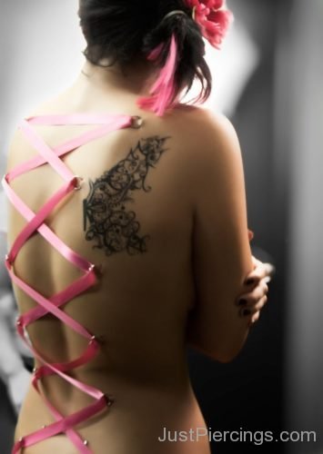 Henna Tattoo And Corset Piercing On Back-JP1135