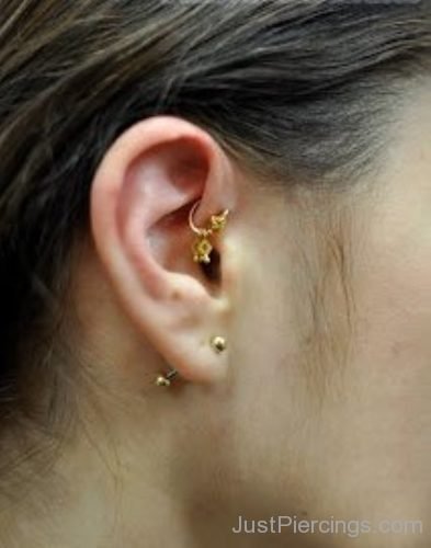 Lobe And Daith Piercing With Gold Ring-JP1419