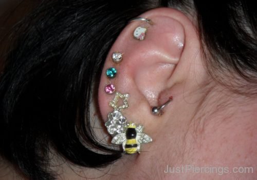 Lobe Bee Stud And Star Ear Piercing-JP148
