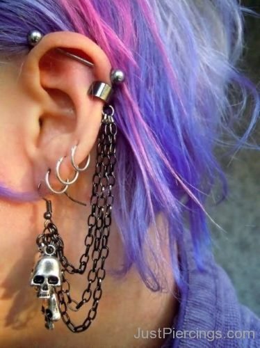 Lobe To Cartilage Chain Ear Piercings For Girls-JP1172