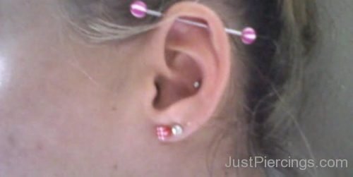 Pink Barbell Industrial And Lobe Ear Piercing-JP1124