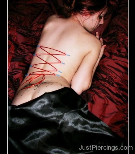 Red Ribbon Corset Piercing On Back-JP1145