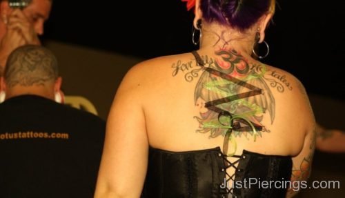 Religious Tattoo And Corset Piercing On Back-JP1140