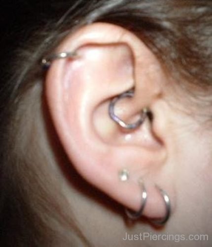 Right Ear Helix, Daith And Lobe Piercing-JP1457