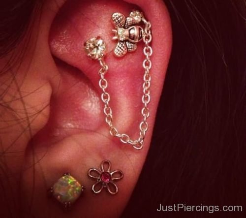 Scapha Butterfly Chain and Lobe Ear Piercing-JP1135