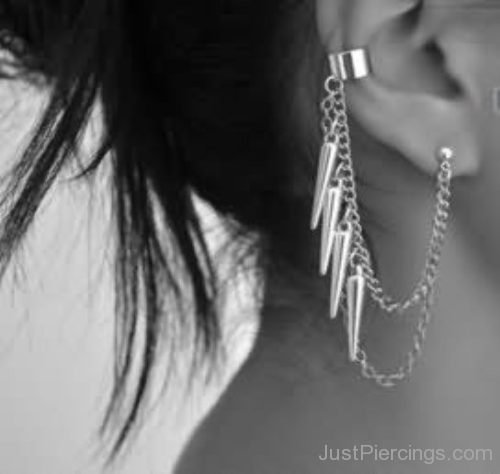 Spike Chain Earring Cartilage To Lobe Ear Piercing-JP1148