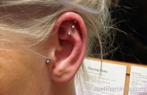 Tragus And Tripple Scapha Ear Piercing-JP1174