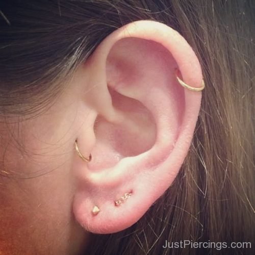 Tragus, Cartilage And Triple Lobe Ear Piercing-JP1291